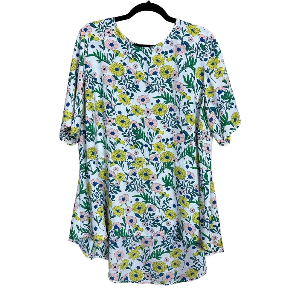 Junarose White Bold Floral Short Sleeve Peplum Lightweight Scoop Neck Blouse Top